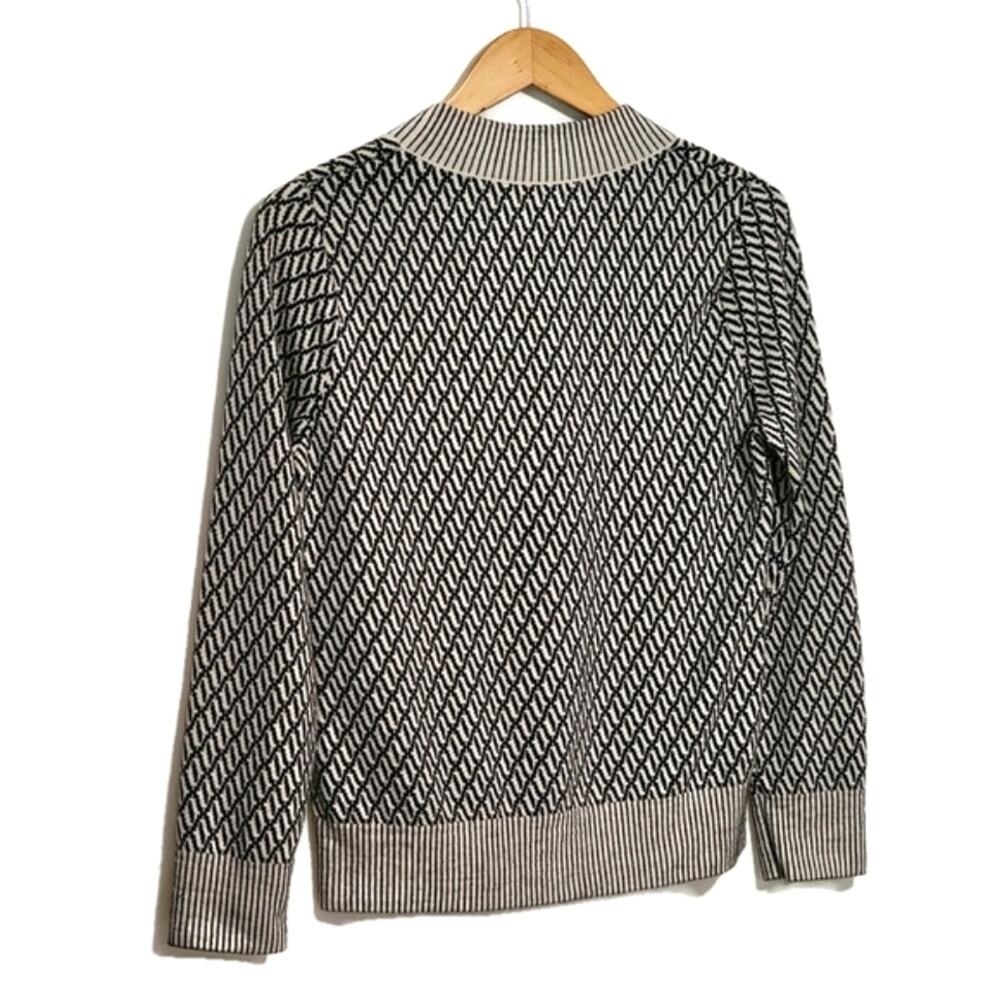 Tanya Taylor Geometric Knit Virgin Wool Sweater Round Neck Black White L Modern - Picture 10 of 13